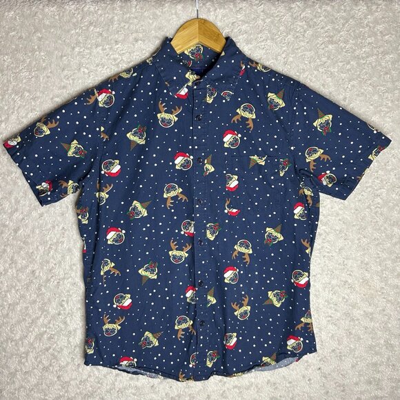 Rugby‎ University Men's Button Up Shirt Multicolor Novelty Dog Christmas Theme - Picture 1 of 4